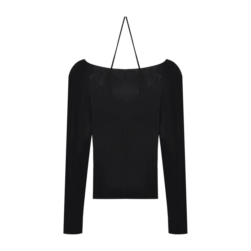 

Fake Two-Piece Halter White Sweater Women's Autumn 2021 New Long Sleeve Slim Tight Bottoming Sweater Top