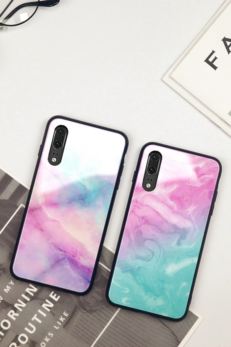 Для samsung Galaxy A10 A20 A30 A50 A60 A70 A80 A90 чехол Мрамор Стекло жесткая накладка на заднюю панель для samsung A50 A70 A30 цветной чехол для телефона
