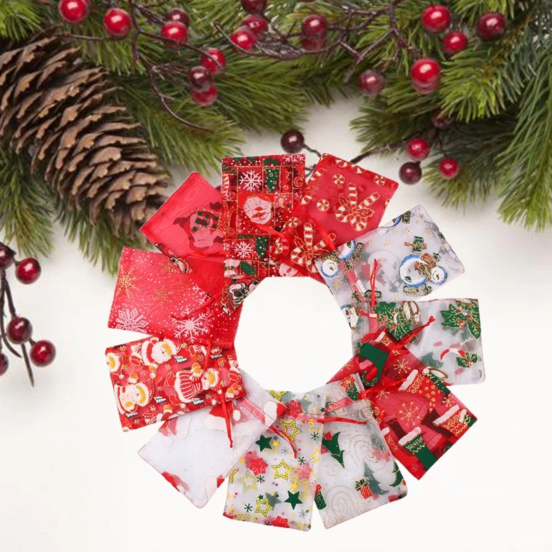 

10pcs Christmas Organza Bags Candy Gift Sheer Bag Jewellery Wedding Party Xmas