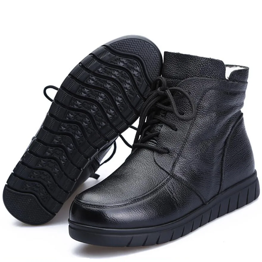 

JX826 Fashion Women Winter Snow Boots 100% Genuine Leather Wool Shearling Fur Ankle Boots Classic Black Women Warm Shoes Botas