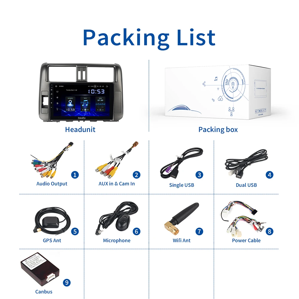 

Dasaita Android 10.0 Autoradio for Toyota Prado 150 GPS 2010 2011 2012 2013 Bluetooth Multimedia 9" HD Touch Screen