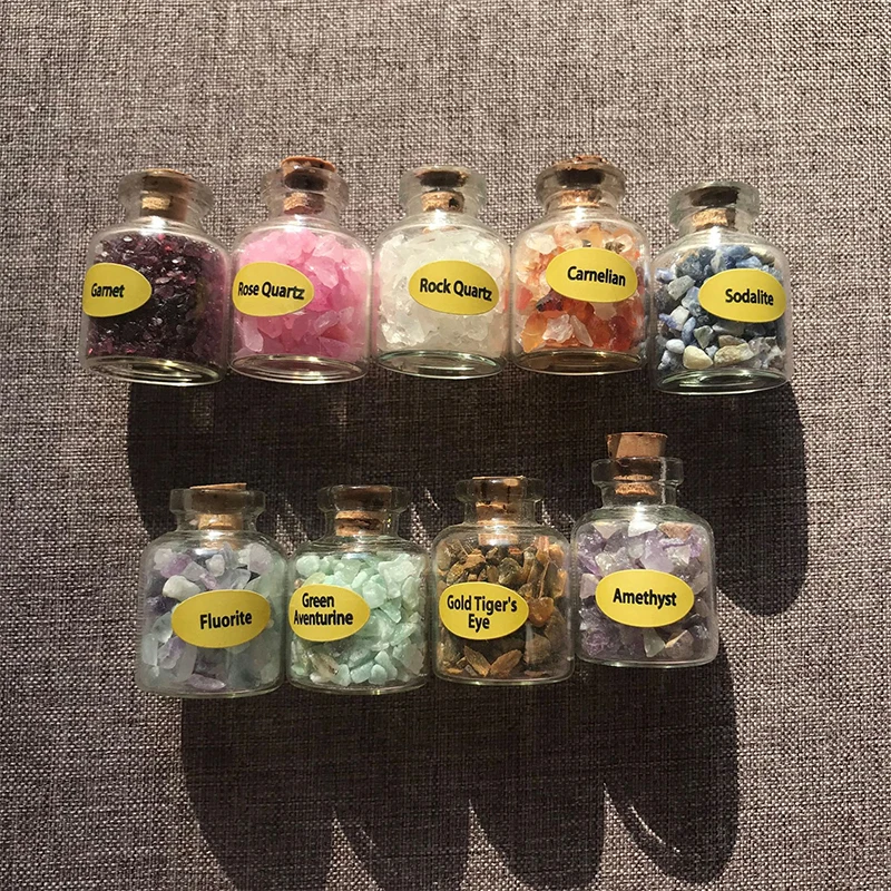 

9 Бутылок бутылек натуральный гравий с кристаллами кварца камень аметист бисер драгоценный камень