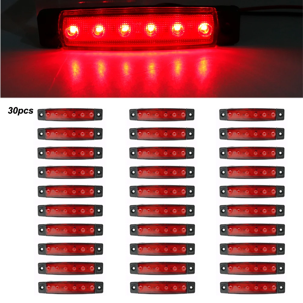 30pcs red 30 шт. 12/24V 6 светодиодный красный+ белый+ желтый прицеп пикап Боковые указатели поворота Габаритные светильник - Цвет: 30pcs red
