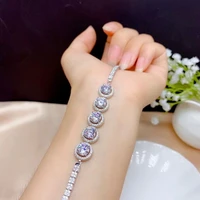 925 silver 1 ct round excellent cut d color pass diamond test moissanite beads bracelet women classic wedding jewelry