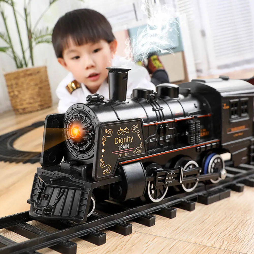 Eisenbahn Klassische Zug Elektrische Eisenbahn Spur Spielzeug Wasser Dampf Lokomotive Spielset mit Rauch Batterie Betrieben Simulation Modell
