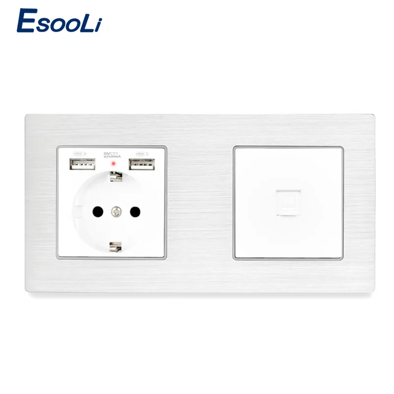 Панельная розетка Esooli с двумя USB портами европейский стандарт соединитель RJ45 для