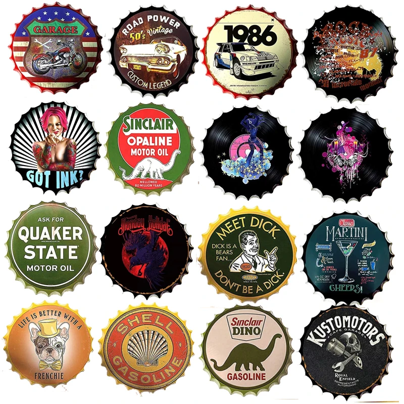 

Gas Oil Cocktail Metal Tin Signs Vintage Metal Wall Plaques Bar Garage Pub Hanging Crafts Professional Beer Cap Sign Cutomized