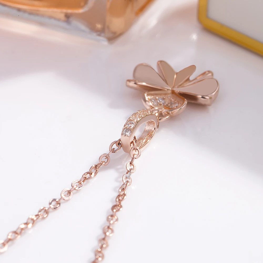 Цепочка женская из серебра 925 пробы с кулоном в виде цветка клевера|Ожерелья| |