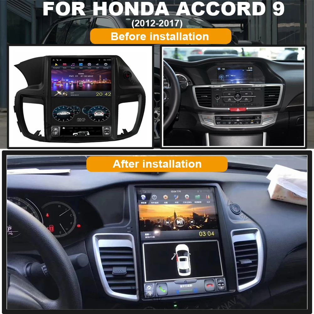 

Android System vertical screen Car Multimedia Radio DVD Player For HONDA ACCORD 9 2012-2017 GPS navigation WIFI BT