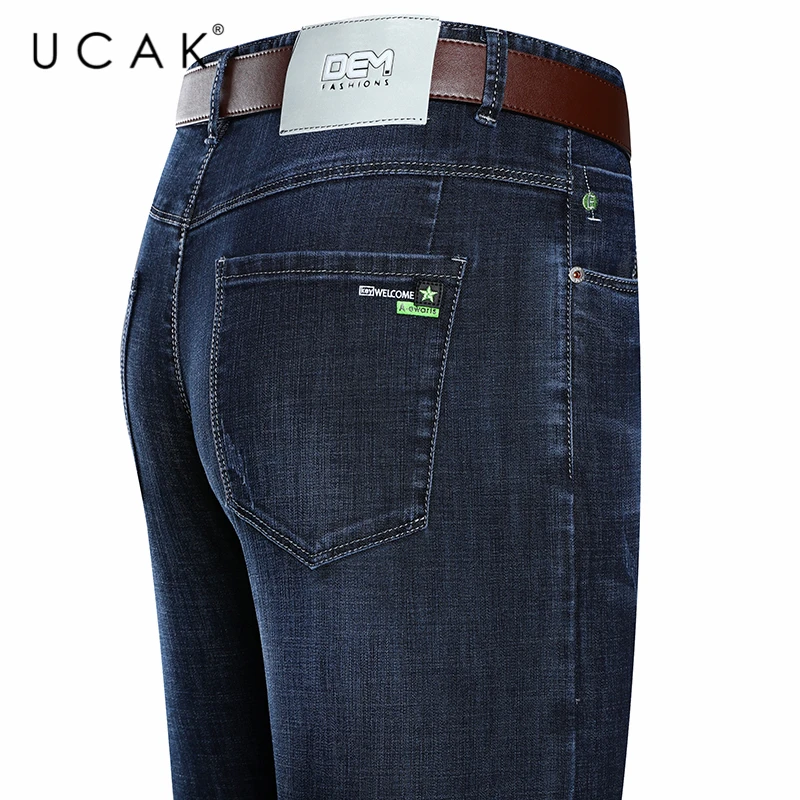 

UCAK Brand New Arrivals Men's Thin Elastic Jeans Fashion Business Classic Style Jeans Denim Pants Streetwear Trousers Male U2053