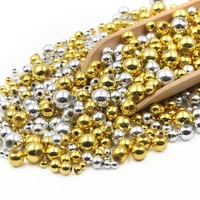 456810mm gold and silver round straight hole plastic bead diy crafts handmade accessories clothing hat decorative materials