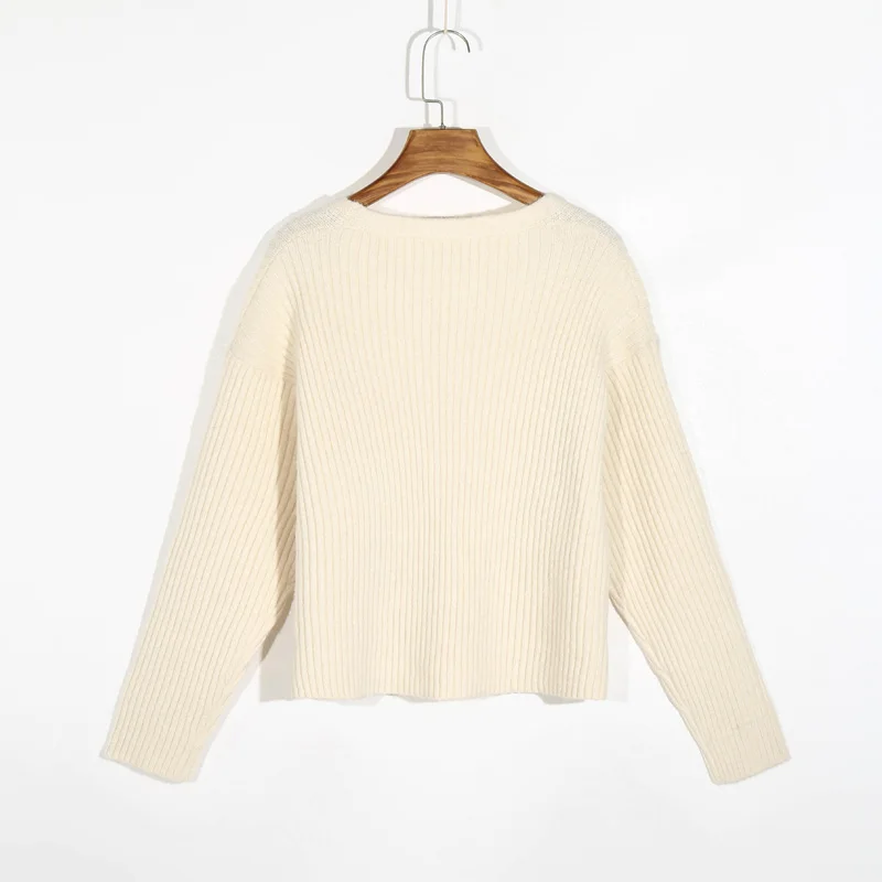 

Spring and autumn women's sweater casual solid color V-neck long-sleeved sweater