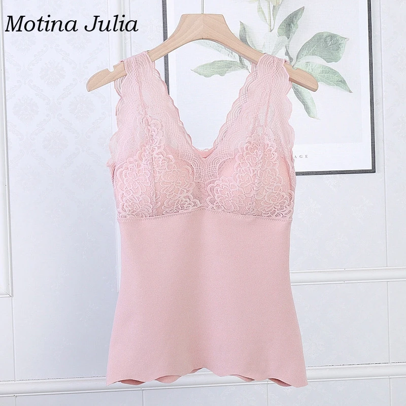 Motina Julia, кружевные лоскутные теплые бархатные майки, нижнее белье, базовый Формирующий топ, женские футболки, топы, зимние