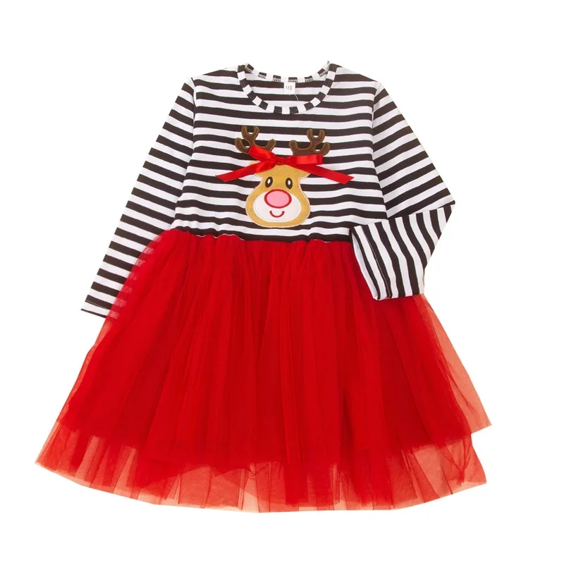 

Baby Girls Embroidered Cartoon Long Sleeve Christmas Mesh Tutu Dress