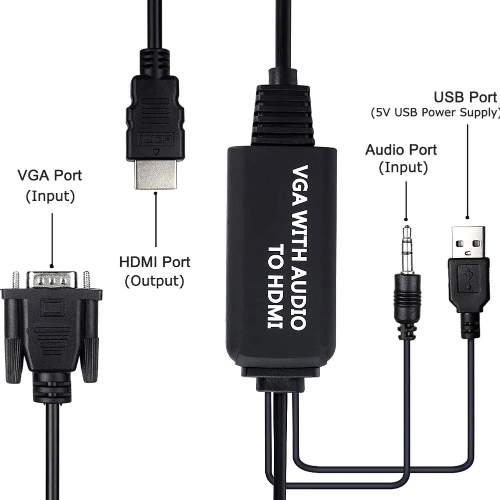 Портативный VGA-HDMI-совместимый + аудиоразъем 3 5 USB-адаптер для ПК HDTV видео конвертер
