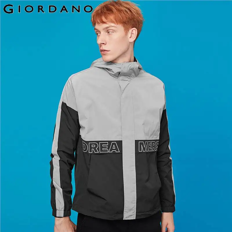 Мужская куртка с капюшоном Giordano ветрозащитная контрастной сетчатой подкладкой и