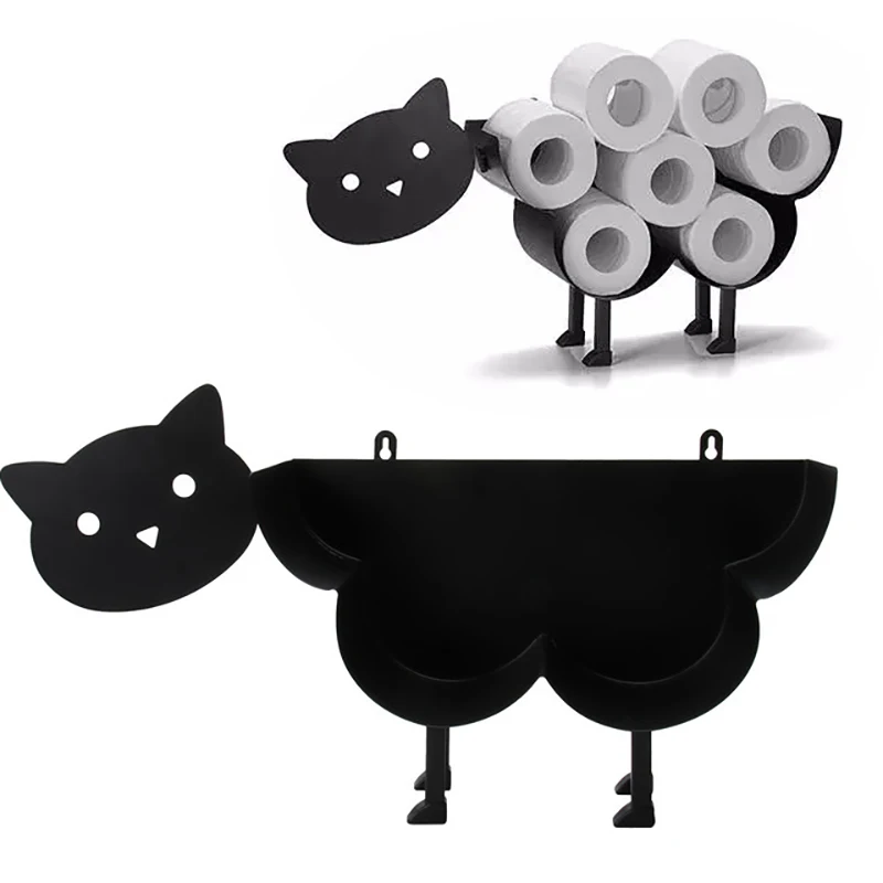 

Black Cat Toilet Roll Holder Paper Bathroom Iron Storage Free-Standing Crafts Ornaments Roll Paper Towel Holder