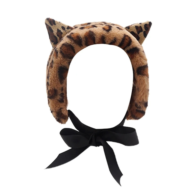 

Japanese Women Winter Thicken Fuzzy Plush Earmuffs Headband Cute Cat Ears Lace-Up Bowknot Earflap Hairband Ear Warmer