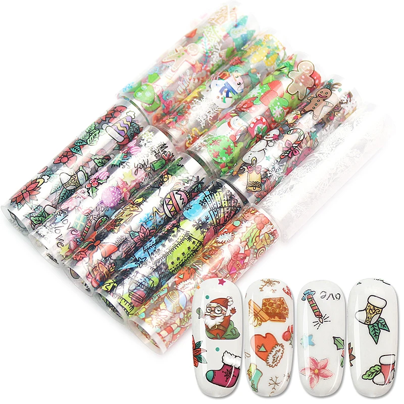 10 листов Рождественский дизайн ногтей Наклейка Снежинка Лазерная Звезда