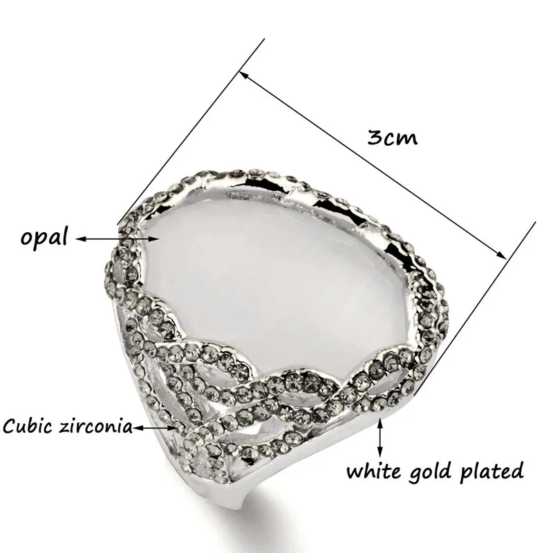 SINLEERY роскошные большие белые опаловые овальные кольца на палец с сияющим