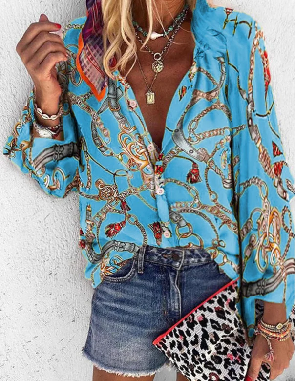 Новая повседневная женская рубашка с длинными рукавами и принтом на осень зиму| |