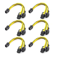 6pcs gpu vga pcie 6 pin female to dual 2x 8 pin 62 male pci express power adapter y splitter extension cable 20cm