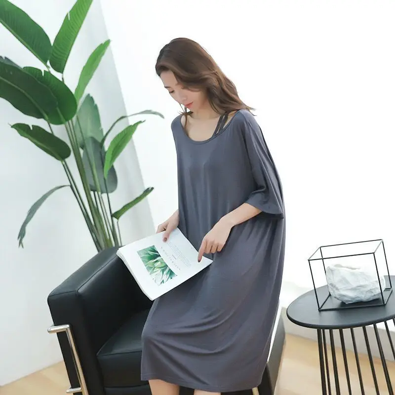 2021 Summer Large Size Dress Nightgown Women's Short Sleeve Loose Nightwear Shoulder Nightdress Pregnant Home Wear Sleepwear