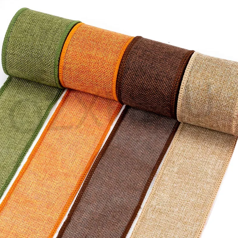 

3m/roll 60mm Width Colorful Burlap Wired Ribbon Rolls ,DIY Christmas Material Wedding Party Crafts Decoration YJ289