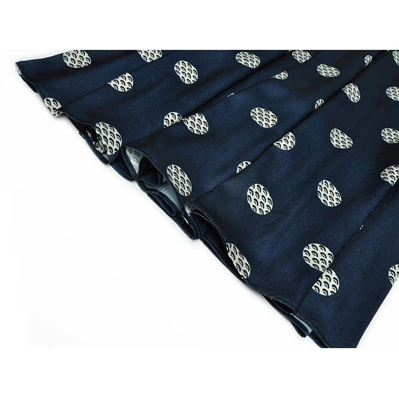 

SEQINYY Vintage Dress Summer Spring New Fashion Design Women Runway Flower Printed Navy Office Lady Midi A-Line