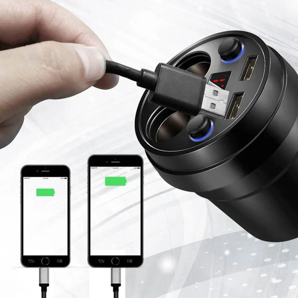 3.1A Dual Usb Car Charger Cup Charging Voltage Current Display Phone With 2 Cigarette Lighter Socket For Gps DVR Charge | Автомобили и