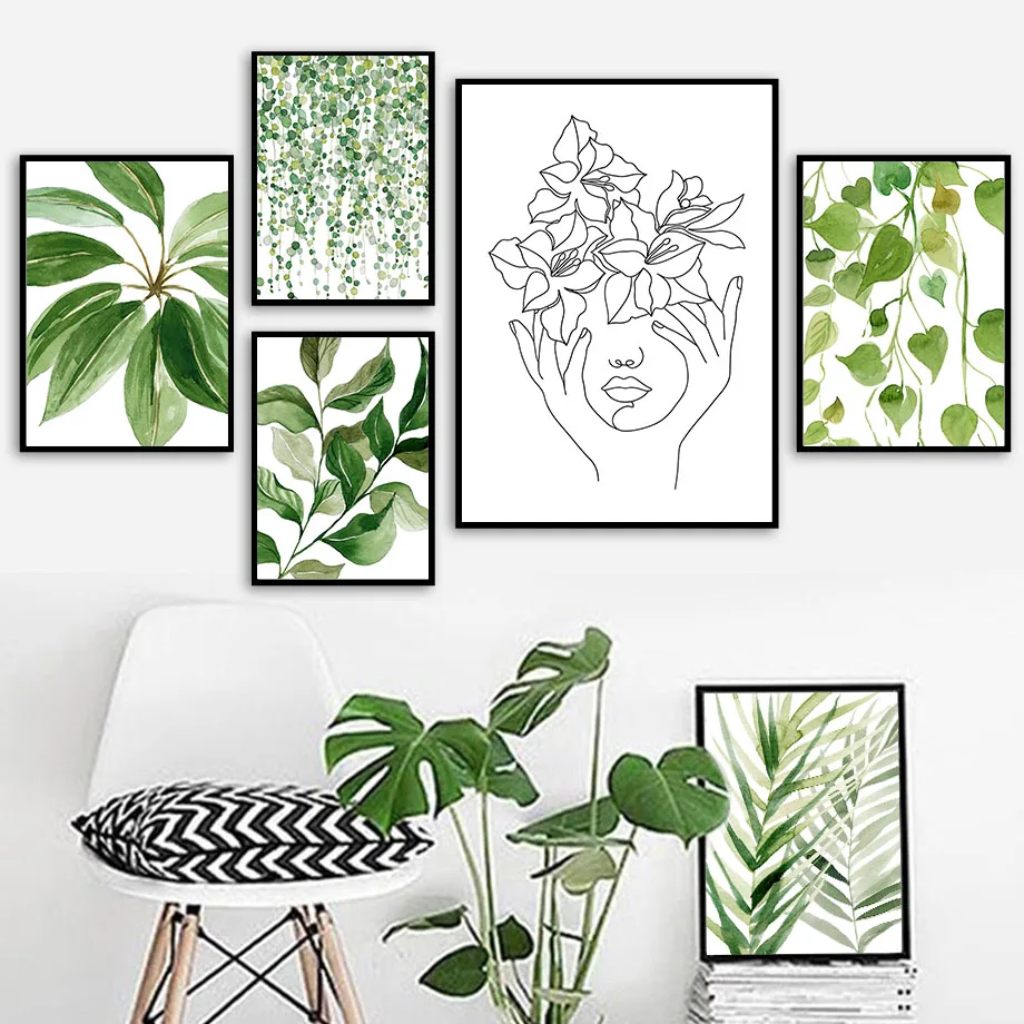 

Leaf Monstera Plant Abstract Lines Hand Nordic Posters And Prints Wall Art Canvas Painting Wall Pictures For Living Room Decor