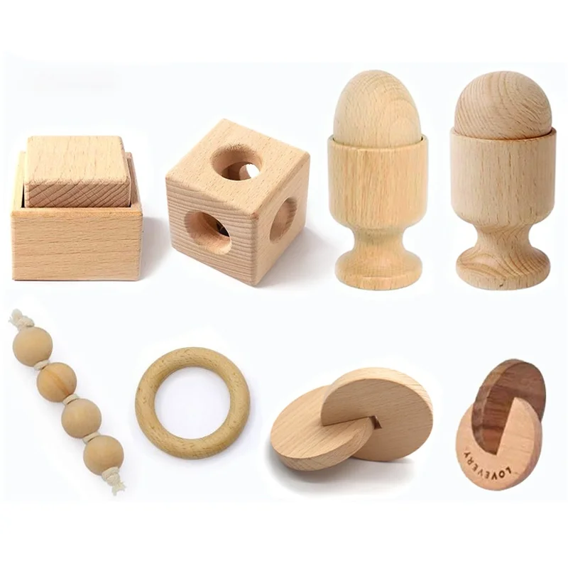 

Sori Hand-eye Coordination Sensory Beech Wood Three-piece Two-round Interlocking Beaded Children's Educational Educational Toys