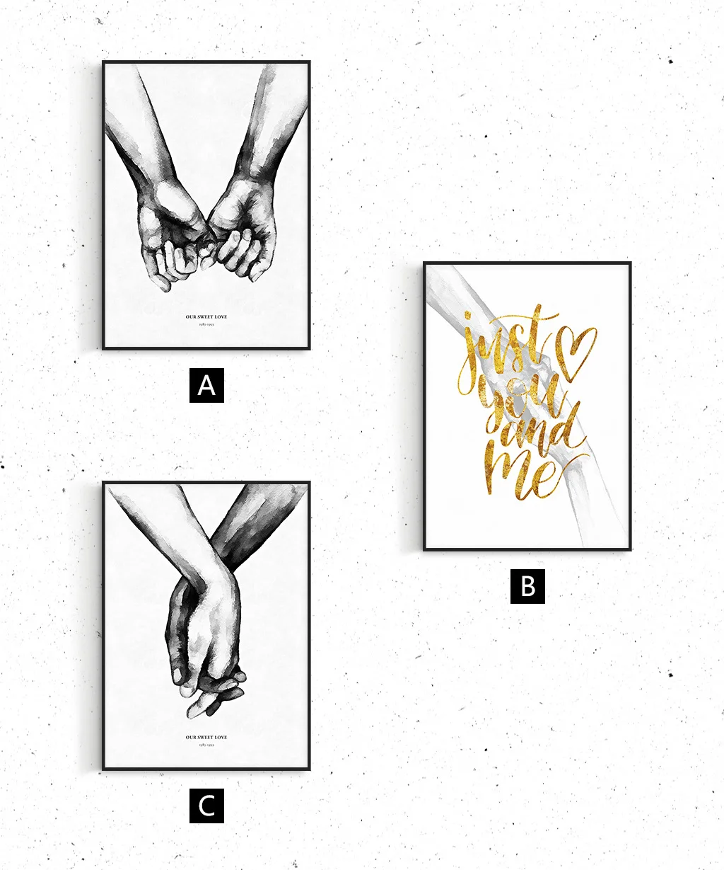 

White Black Hand Canvas Romantic Painting Poster Love Quotes Wall Art Print Fashion Picture Couples Lovers Room Decor