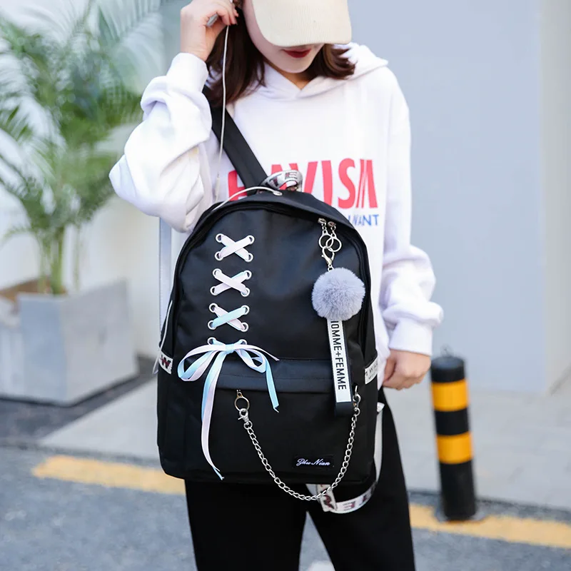 5 шт./компл. рюкзак для студентов с ленточной цепочкой дорожный сумки девочек