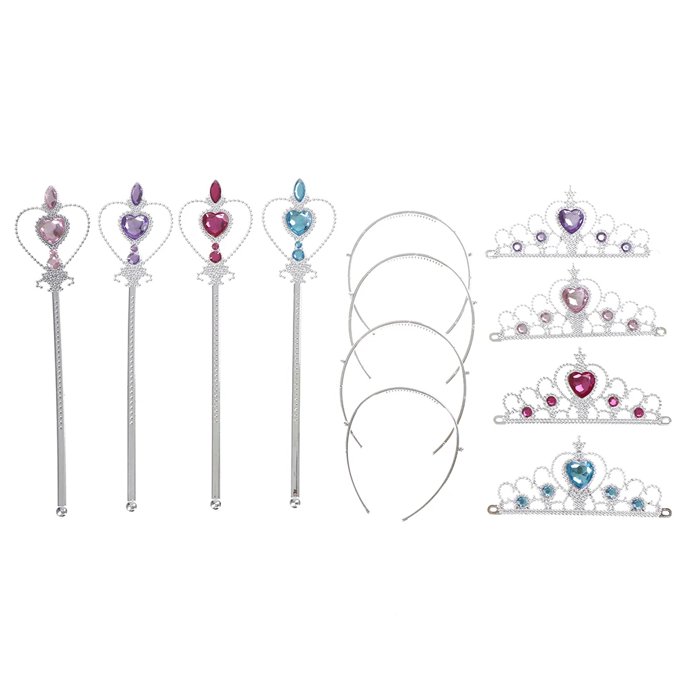 

3PCS/set Crystal Tiara Crown Princess Crown + Magic Wand Girls Hair Accessories Party DIY Decoration Favor