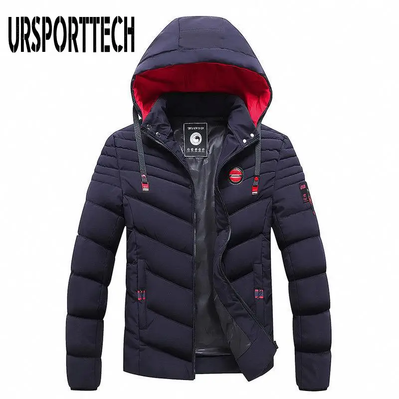 URSPORTTECH Winter Jacket Men Outdoor Hooded Thicken Mens Winter Male Jacket Windbreaker Coat Oversize Men Down Jackets Overcoat
