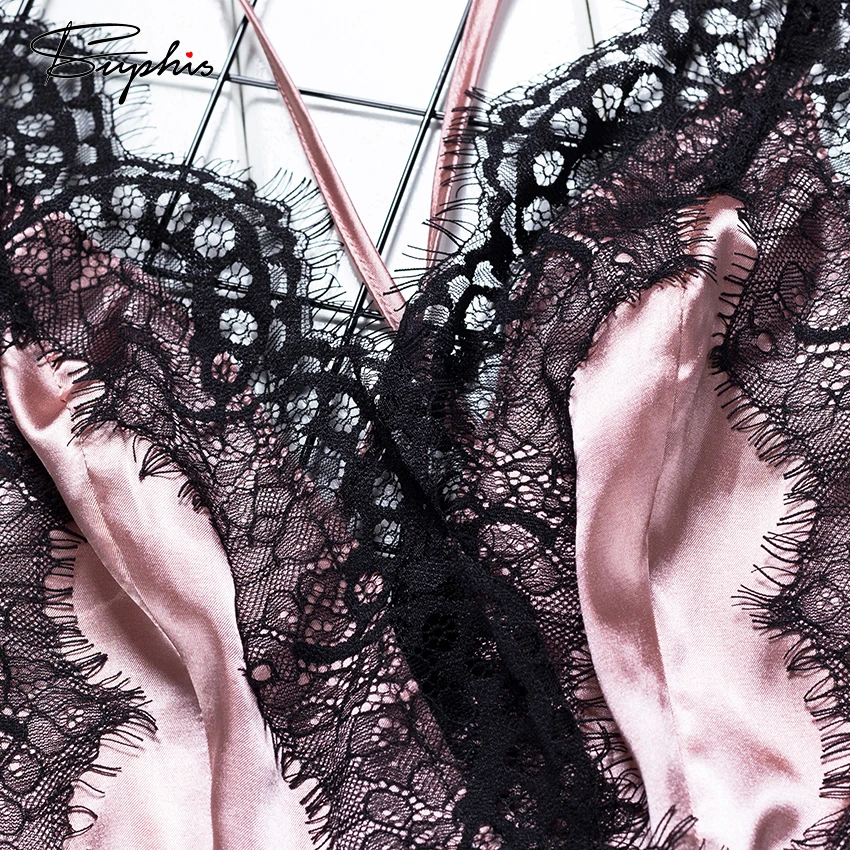 Женский Атласный комбинезон с открытой спиной и кружевной отделкой сексуальный