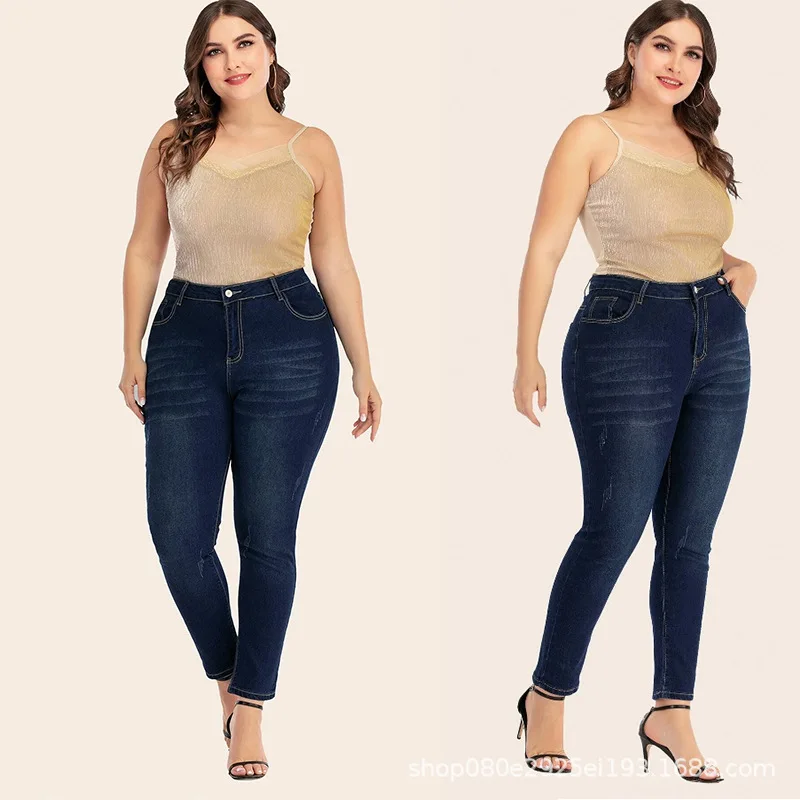 

FNOCE 2020 winter new women's jeans pants large size fashion casual solid high waist tight stretch slim denim Pencil Pants