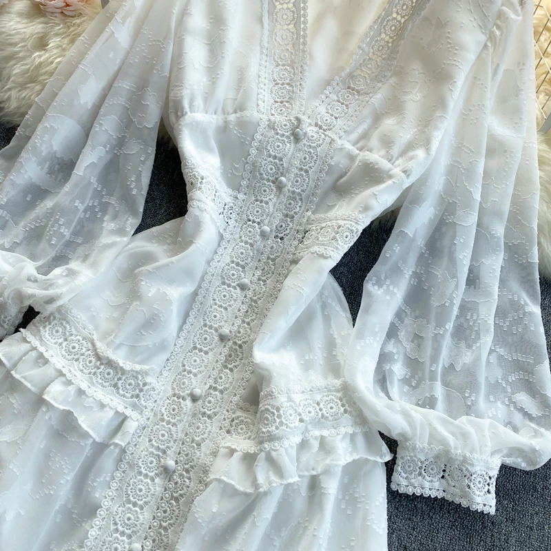 

retro goddess fei love dress v-neck hubble-bubble sleeve falbala cultivate morality dress in the vacation trip take