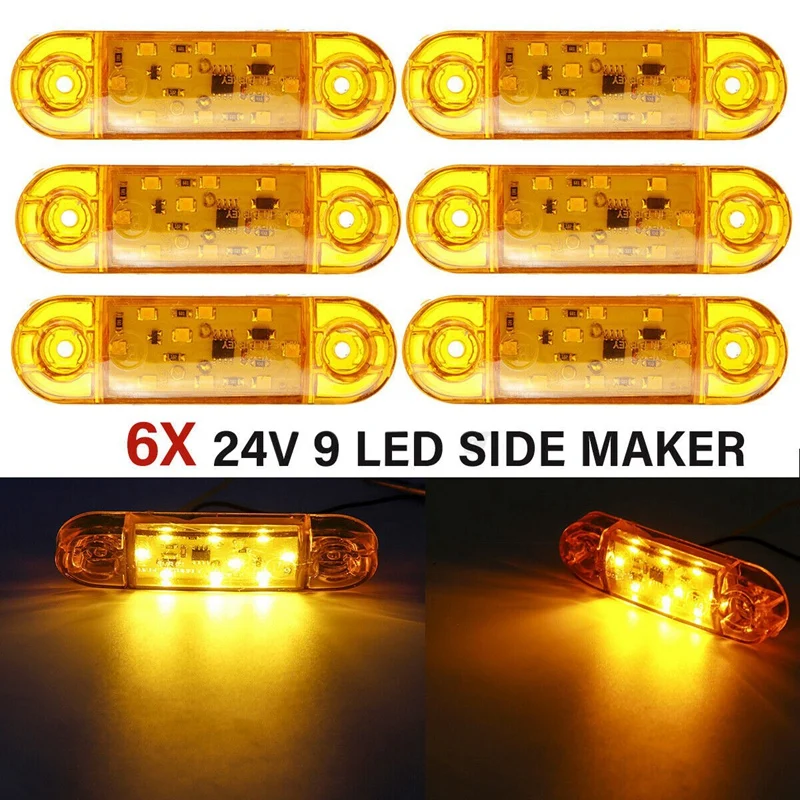 

6X 12V-24V 9 LED Car Truck Side Marker Light Lamp Tail Light Signal Indicator Warning for Trailer Caravan Lorry Van