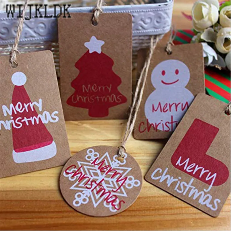 Navidad 10/50/100pcs New Year Decoration Retro Kraft Paper Snowflake Snowman Christmas Tree Tag Noel 2021-C | Дом и сад