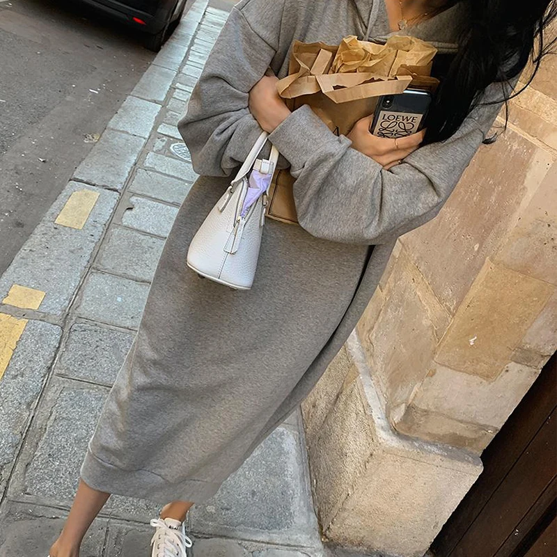 уличная мода женская свитшот Женское платье с капюшоном хлопок большого размера