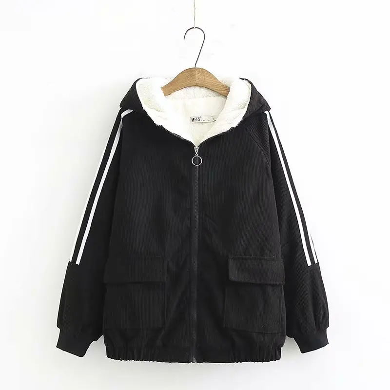 

Super Large Size Corduroy Women Casual Parka Jacket Loose Fleece Hooded Coat Winter Thickened Female Short Coat Warm Outerwear