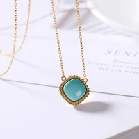 925 sterling silver gold plated with square light blue turquoise natural stonependant necklace chain fine jewelry for women
