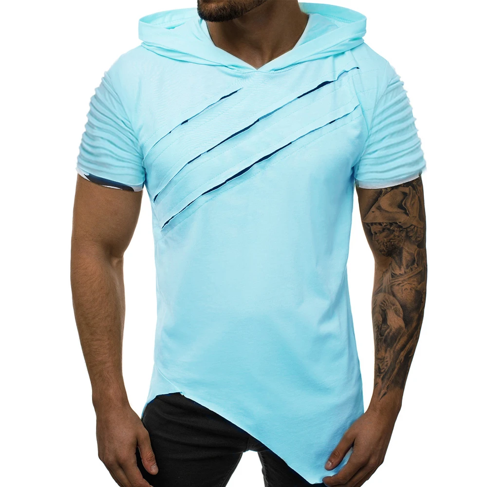 Мужские облегающие футболки с коротким рукавом капюшоном топы Повседневная