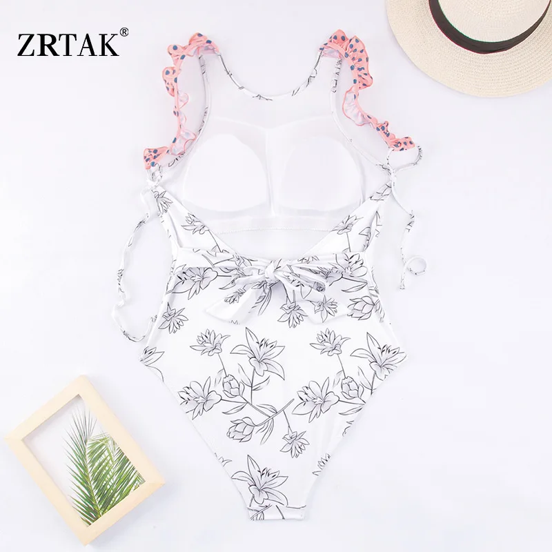 Zrtak Print Bandage Swimsuit Female 2019 Open Black Swimwear Women Bathing Suit White Summer Swim One Piece | Спорт и развлечения