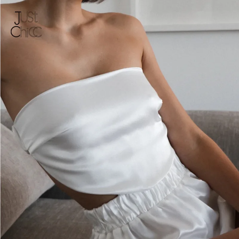 Атласный белый летний комплект из двух предметов Justchicc Осенний сексуальный без