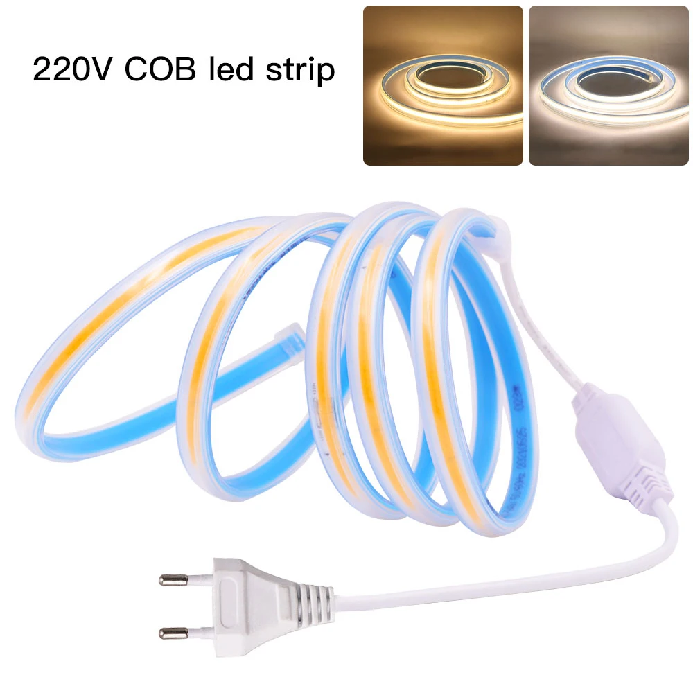 

220V COB LED Strip Light White Warm White Natural White IP67 Waterproof FOB LED Light 280LEDs/m Flexible Rope Tape Dimmable