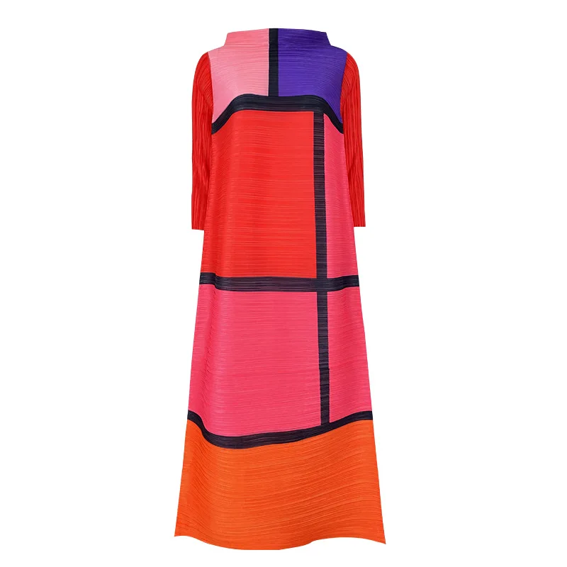 

Women's dress hot super large half high collar long sleeve loose large pleated skirt