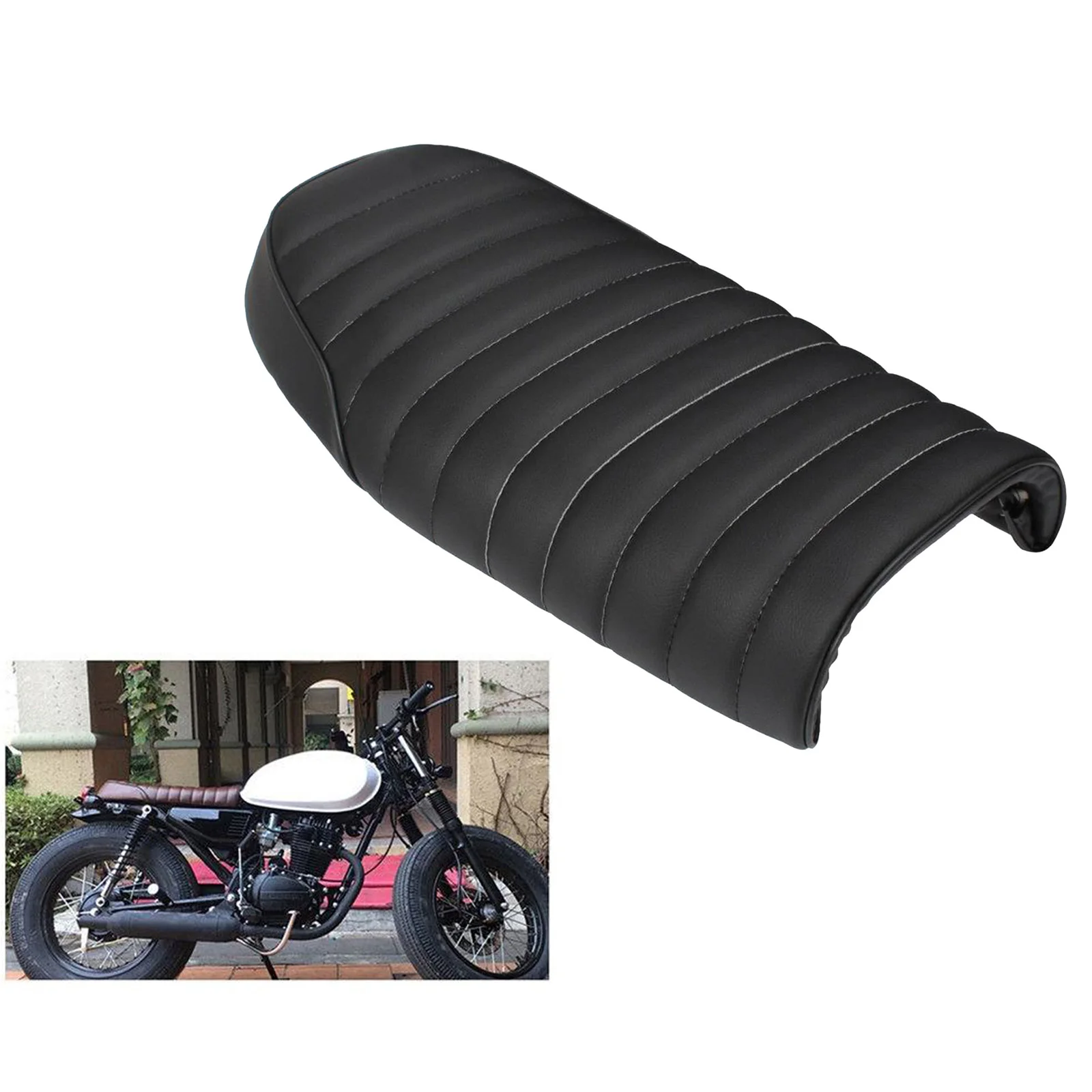

Black Motorcycle Flat Brat Seat Saddle Cushion for Cafe Racer Universal
